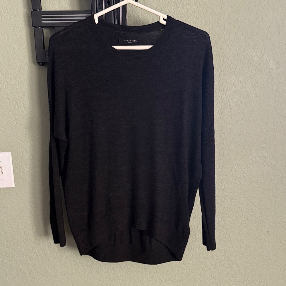 AllSaints Black Long Sleeve Sweater with Elbow Cut Outs